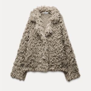 ZARA FAUX FUR KNIT JACKET 4938/102 SMALL MINK BEIGE CARDIGAN COAT TEDDY SHERPA